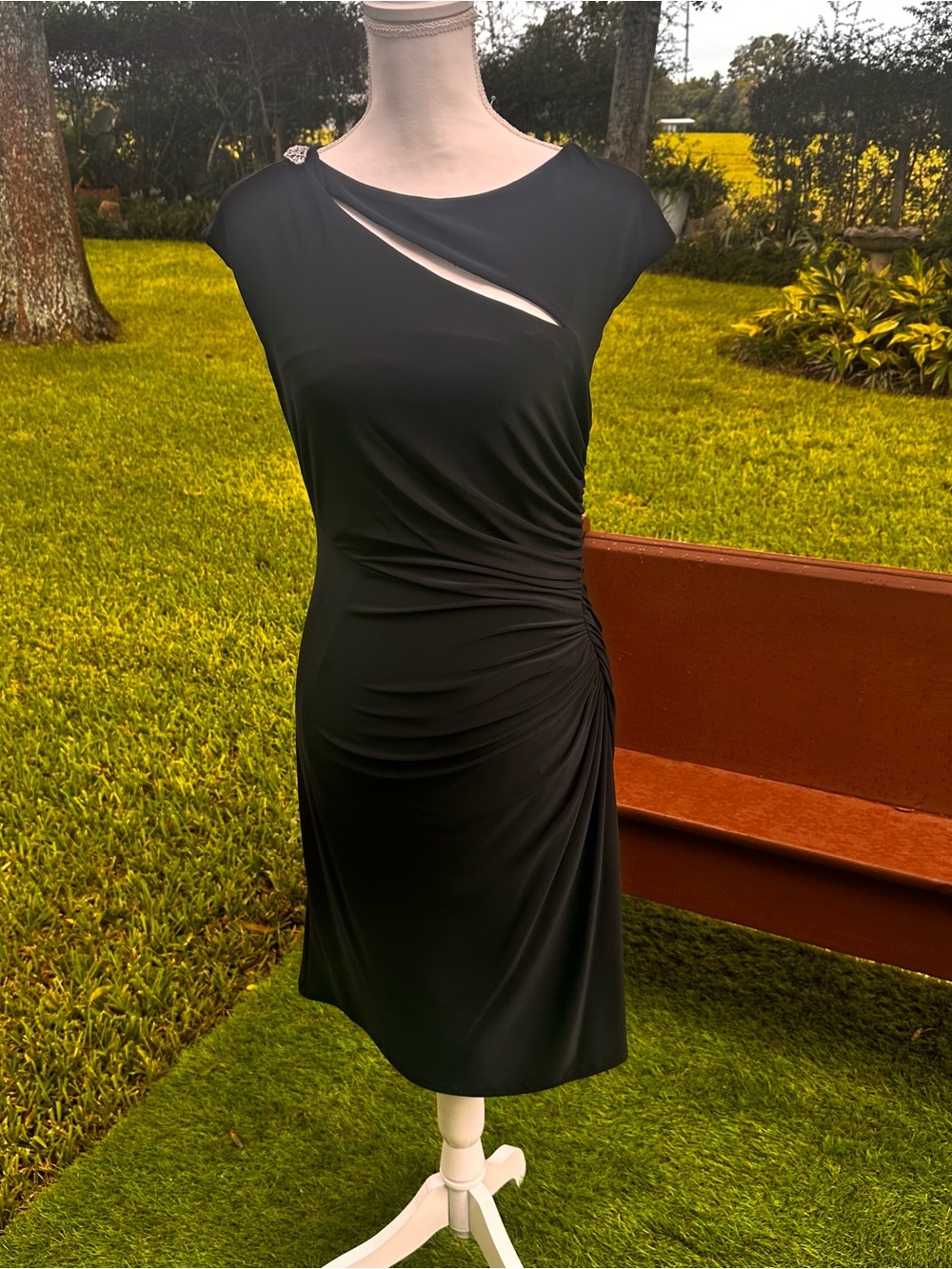 Ralph Lauren Black Ruched Cutout Midi Dress